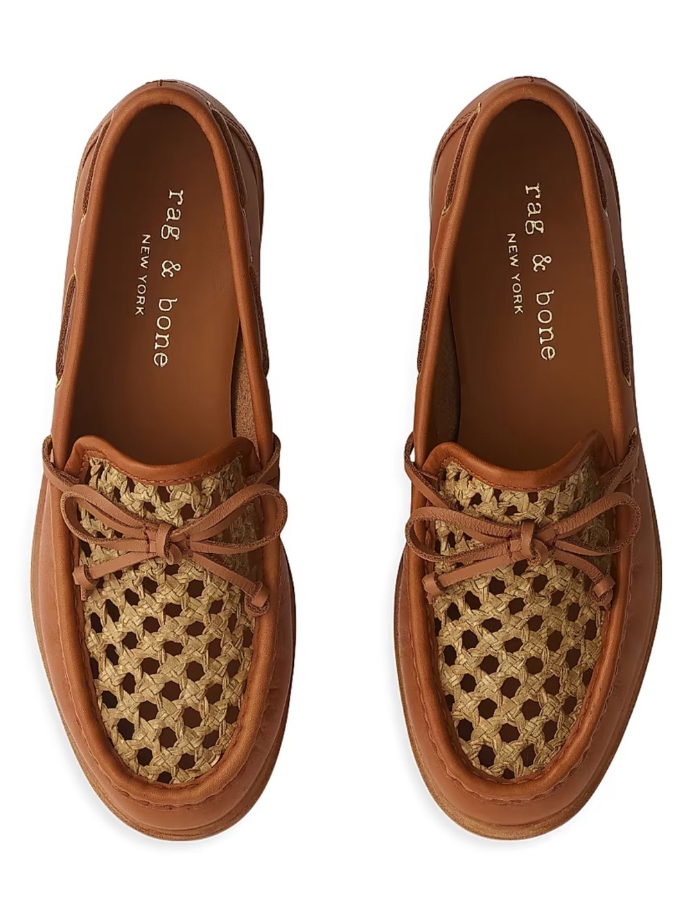 rag & bone Carter Woven-Trim Leather Boat Shoes - Size 39.5 Women’s